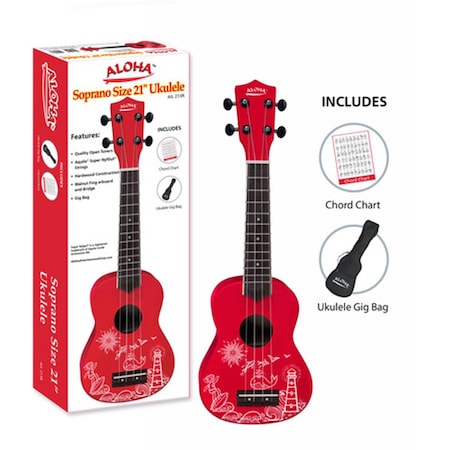 Ashley AIL 213R Soprano Ukulele With Gig Bag; Red